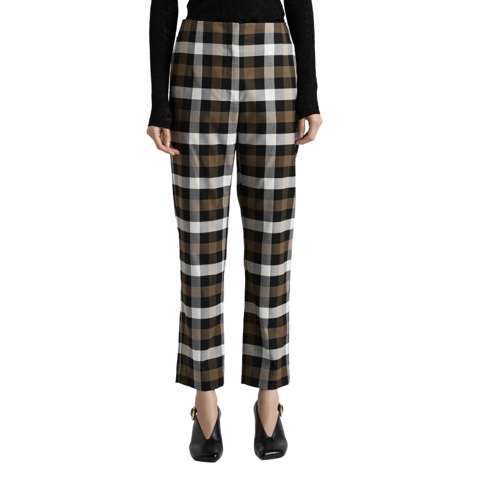 Cue Olive Check Cropped Slim Leg Pant